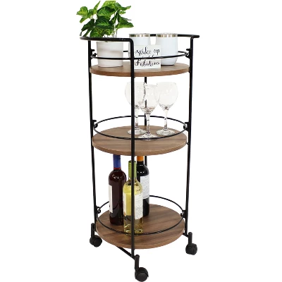 Sunnydaze Decor Sunnydaze Round Metal 3-Tier Bar Cart - Indoor Furniture With Wheels - Brown - 34.5” H - Image 10