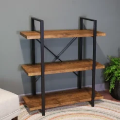 Sunnydaze Decor Sunnydaze 3 Shelf Industrial Style Wall-Mounted Floating Shelf With Wood Veneer Shelves