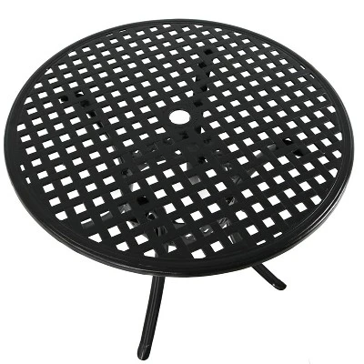 Sunnydaze Decor Sunnydaze Round Lattice Design Cast Aluminum Outdoor Patio Table With Umbrella Hole, Black - Image 4