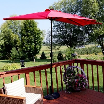 Sunnydaze Decor Sunnydaze Solar Outdoor Half Patio Umbrella With LED Lights And Crank - 9' - Image 2