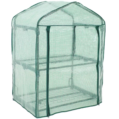 Sunnydaze Decor Sunnydaze Outdoor Portable Growing Rack 2-Tier Greenhouse With Roll-Up Door - 2 Shelves - Green - Image 6