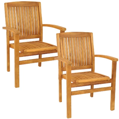 Sunnydaze Decor Sunnydaze Outdoor Solid Teak Wood Slat-Back Patio Dining Armchair - Image 12