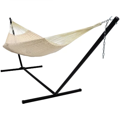 Sunnydaze Decor Sunnydaze Mayan Family Hammock Hand-Woven XXL Thick Cord With Stand - 400 Lb Weight Capacity/15' Stand - Image 7