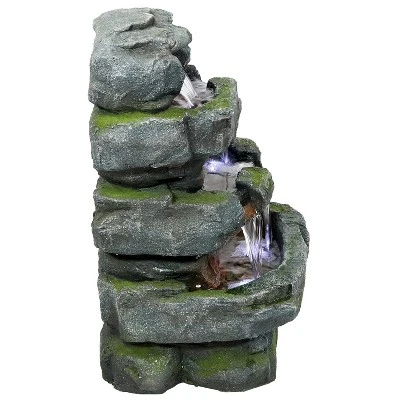 Sunnydaze Decor Sunnydaze 24"H Electric Polyresin And Fiberglass Tiered Stone Waterfall Outdoor Water Fountain With LED Lights - Image 8