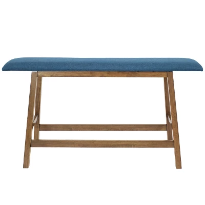 Sunnydaze Decor Sunnydaze Indoor Wooden Counter-Height Dining Bench - Weathered Oak Finish With Blue Cushion - Image 7