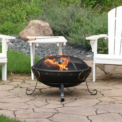 Sunnydaze Decor Sunnydaze Outdoor Camping Or Backyard Steel Victorian Fire Pit Bowl With Handles And Spark Screen - 25" - Black - Image 6