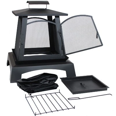 Sunnydaze Decor Sunnydaze Outdoor Camping Or Backyard Steel Pagoda Style Fire Pit With Log Poker And Wood Grate - 32" - Black - Image 7