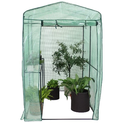 Sunnydaze Decor Sunnydaze Outdoor Portable Growing Rack Petite Deluxe Mini Walk-In Greenhouse With Roll-Up Door - 1 Shelf - Green
