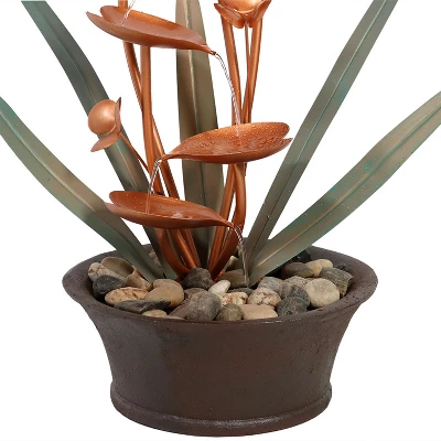 Sunnydaze Decor Sunnydaze 28"H Electric Polyresin Copper-Look Flower Blossoms Outdoor Water Fountain - Image 3