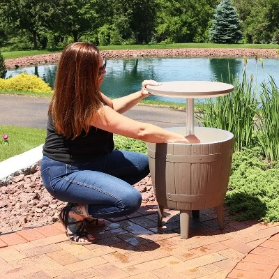 Sunnydaze Decor Sunnydaze Faux Wood Design Patio Bar Cooler Table With Height-Adjustable Tabletop - Driftwood - Image 7