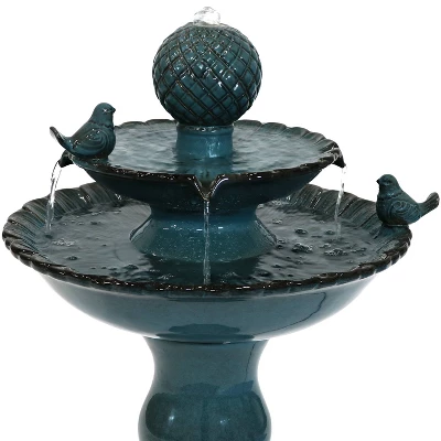 Sunnydaze Decor Sunnydaze 27"H Electric Green Ceramic 2-Tier Resting Birds Outdoor Water Fountain - Image 2