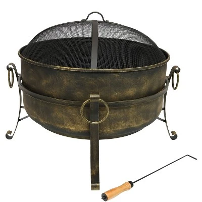 Sunnydaze Decor Sunnydaze Outdoor Camping Or Backyard Round Cauldron Fire Pit With Spark Screen, Log Poker, And Metal Wood Grate - Image 3
