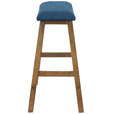 Sunnydaze Decor Sunnydaze Set Of 2 Indoor Wooden Backless Counter-Height Stools - Weathered Oak Finish With Blue Cushions - Image 8