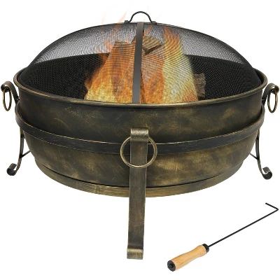 Sunnydaze Decor Sunnydaze Outdoor Camping Or Backyard Round Cauldron Fire Pit With Spark Screen, Log Poker, And Metal Wood Grate - Image 8
