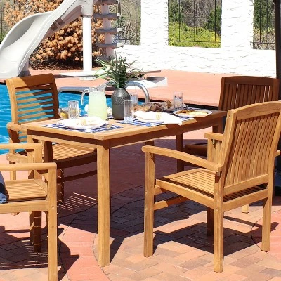 Sunnydaze Decor Sunnydaze Outdoor Solid Teak Wood With Stained Finish Rectangular Patio Dining Table - 48" - Light Brown - Image 3