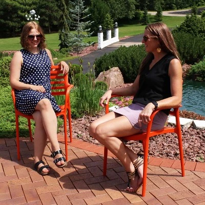 Sunnydaze Decor Sunnydaze Plastic All-Weather Commercial-Grade Astana Indoor/Outdoor Patio Dining Arm Chair, Orange, 2pk - Image 4