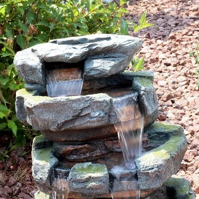 Sunnydaze Decor Sunnydaze 24"H Electric Polyresin And Fiberglass Tiered Stone Waterfall Outdoor Water Fountain With LED Lights - Image 5
