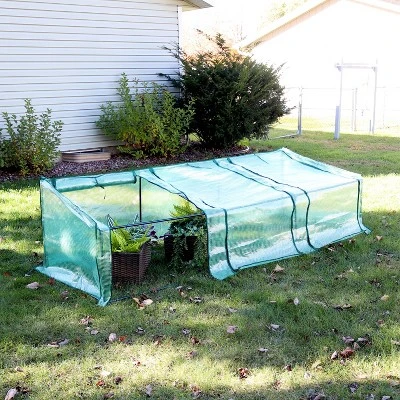 Sunnydaze Decor Sunnydaze Outdoor Portable Slanted Top Plant Shelter Mini Cloche Greenhouse With Zipper Doors - Green - Image 6