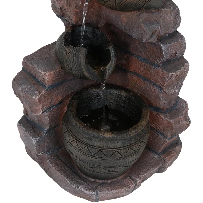 Sunnydaze Decor Sunnydaze Outdoor Polyresin Crumbling Bricks And Pots Solar Cascading Water Fountain With LED Lights And Battery Backup - 27" - Image 4