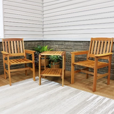 Sunnydaze Decor Sunnydaze Outdoor Meranti Wood With Teak Oil Finish Patio Table And Chairs Conversation Set - Brown - 3pc