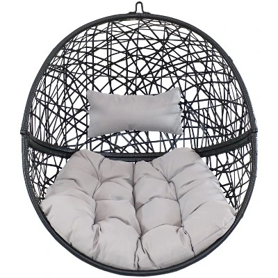 Sunnydaze Decor Sunnydaze Outdoor Resin Wicker Jackson Hanging Basket Egg Chair Swing With Cushions, Headrest, And Steel Stand Set - 3pc - Image 6