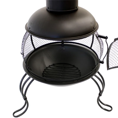 Sunnydaze Decor Sunnydaze Outdoor Backyard Patio Steel Wood-Burning Fire Pit Chiminea With Rain Cap And Mesh Sides - 66" - Black - Image 2