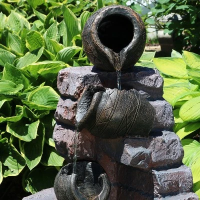 Sunnydaze Decor Sunnydaze Outdoor Polyresin Crumbling Bricks And Pots Solar Cascading Water Fountain With LED Lights And Battery Backup - 27" - Image 5