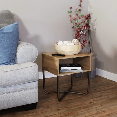 Sunnydaze Decor Sunnydaze Indoor Industrial-Style Nightstand With Open Shelf - MDP - Brown - Image 2