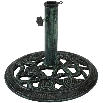 Sunnydaze Decor Sunnydaze Outdoor Heavy-Duty Cast Iron Decorative Rose Blossom Design Patio Yard Round Umbrella Base Stand - 16" - Image 8