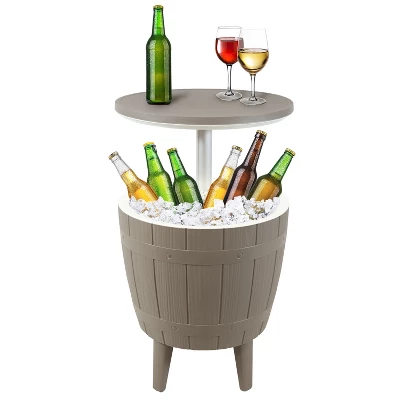 Sunnydaze Decor Sunnydaze Faux Wood Design Patio Bar Cooler Table With Height-Adjustable Tabletop - Driftwood - Image 8