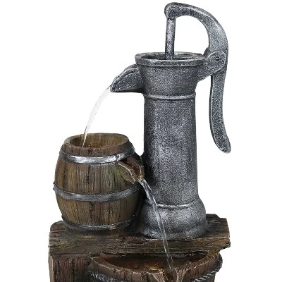 Sunnydaze Decor Sunnydaze 23"H Electric Polyresin Cozy Farmhouse Pump And Tiered Barrels Outdoor Water Fountain With LED Lights - Image 4