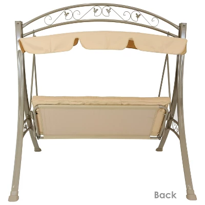 Sunnydaze Decor Sunnydaze Outdoor 3-Person Steel Patio Swing With Adjustable Canopy And Tufted Cushions, Beige - Image 8