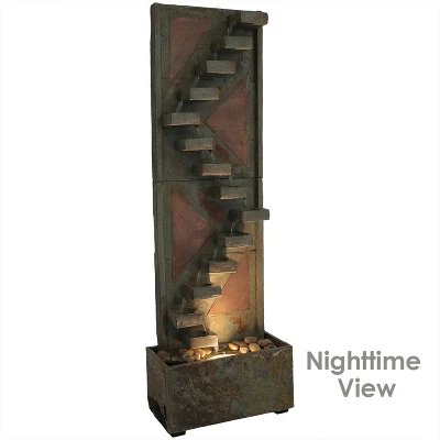 Sunnydaze Decor Sunnydaze 48"H Electric Natural Slate And Copper Accents Descending Staircase Outdoor Water Fountain With LED Light - Image 2