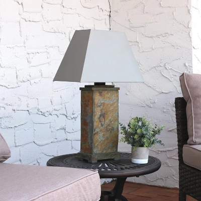 Sunnydaze Decor Sunnydaze Contemporary Natural Slate And Fabric Cream Shade Indoor/Outdoor Weather-Resistant Table Lamp - Image 8
