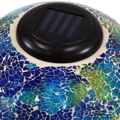 Sunnydaze Decor Sunnydaze Crackled Glass Azul Terra Design Indoor/Outdoor Garden Gazing Globe With LED Solar Light - 10" Diameter - Blue And Green - Image 3
