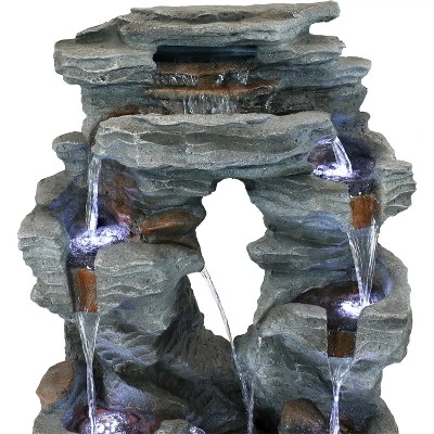 Sunnydaze Decor Sunnydaze 39"H Electric Polyresin And Fiberglass Dual Cascading Falls Outdoor Water Fountain With LED Lights - Image 3