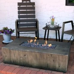 Sunnydaze Decor Sunnydaze Rustic Rectangular Propane Gas Fire Pit Table With Outdoor Weather-Resistant Durable Cover And Lava Rocks - 48" L - Faux Wood