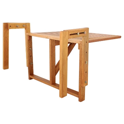 Sunnydaze Decor Sunnydaze Outdoor Folding Balcony Railing Table - Meranti Wood Construction - Brown - Image 7