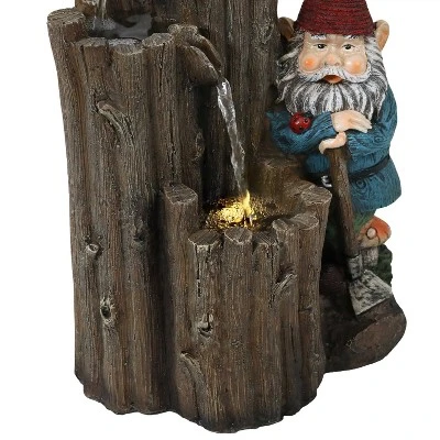 Sunnydaze Decor Sunnydaze 17"H Electric Polyresin Resting Gnome By Tiered Logs Outdoor Water Fountain With LED Light - Image 4