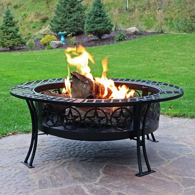 Sunnydaze Decor Sunnydaze Outdoor Camping Or Backyard Steel Round Four Star Fire Pit Table With Spark Screen - 40" - Black - Image 7
