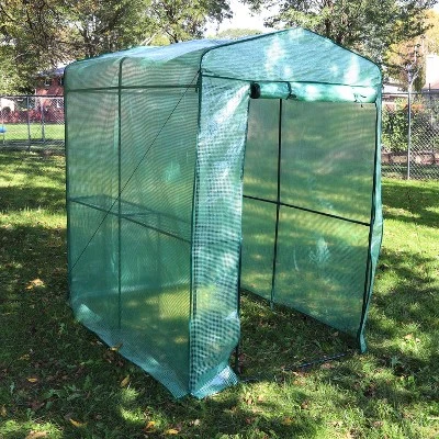 Sunnydaze Decor Sunnydaze Outdoor Portable Growing Rack Petite Deluxe Mini Walk-In Greenhouse With Roll-Up Door - 1 Shelf - Green - Image 2