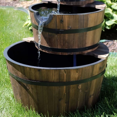 Sunnydaze Decor Sunnydaze 30"H Electric Wood Rustic Farmhouse Style 3-Tier Barrel Outdoor Water Fountain - Image 5