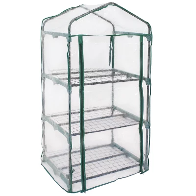 Sunnydaze Decor Sunnydaze Outdoor Portable Growing Rack 3-Tier Greenhouse With Roll-Up Door - 3 Shelves - Clear - Image 4