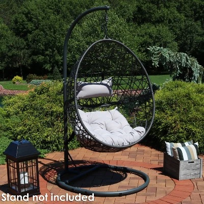 Sunnydaze Decor Sunnydaze Outdoor Resin Wicker Patio Caroline Lounge Hanging Basket Egg Chair With Cushions - 2pc