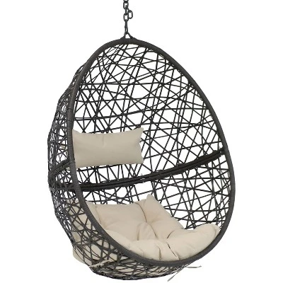Sunnydaze Decor Sunnydaze Outdoor Resin Wicker Patio Caroline Lounge Hanging Basket Egg Chair With Cushions - 2pc - Image 7