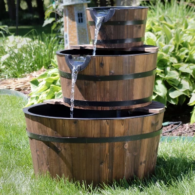 Sunnydaze Decor Sunnydaze 30"H Electric Wood Rustic Farmhouse Style 3-Tier Barrel Outdoor Water Fountain