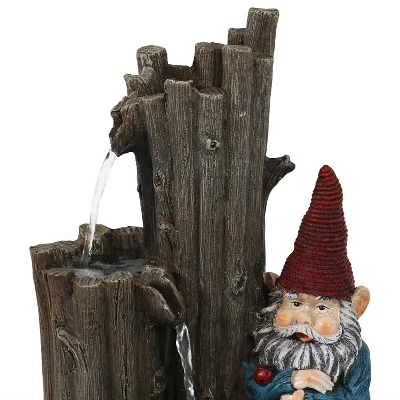 Sunnydaze Decor Sunnydaze 17"H Electric Polyresin Resting Gnome By Tiered Logs Outdoor Water Fountain With LED Light - Image 3