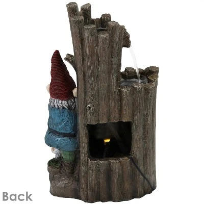 Sunnydaze Decor Sunnydaze 17"H Electric Polyresin Resting Gnome By Tiered Logs Outdoor Water Fountain With LED Light - Image 6