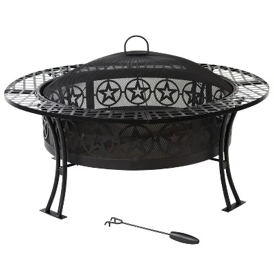 Sunnydaze Decor Sunnydaze Outdoor Camping Or Backyard Steel Round Four Star Fire Pit Table With Spark Screen - 40" - Black - Image 4