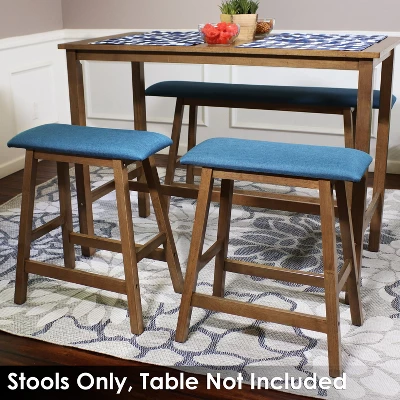 Sunnydaze Decor Sunnydaze Set Of 2 Indoor Wooden Backless Counter-Height Stools - Weathered Oak Finish With Blue Cushions - Image 5